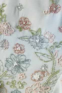 Flutter Sleeve Embellished Ditsy Floral Bridesmaids Dress
