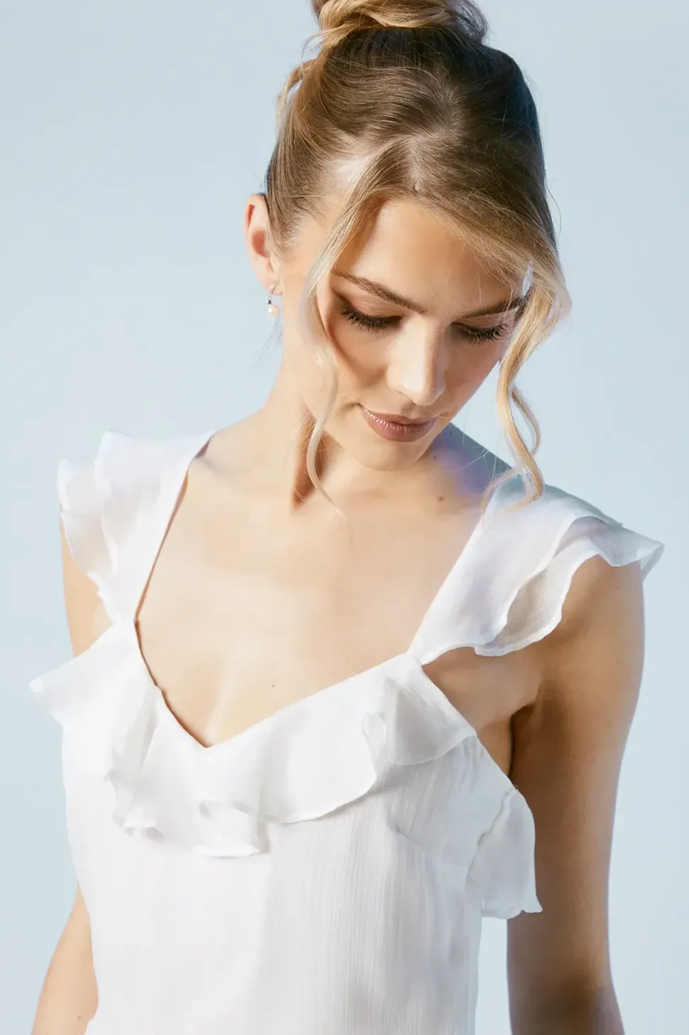 Flutter Sleeve Ruffle Detail Chiffon Bridal Maxi Dress