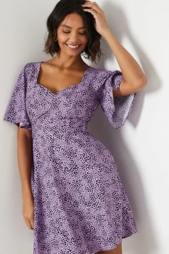 Flutter Sleeve Tie Back Mini Dress