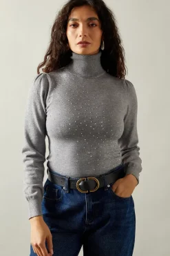 Foil Embellished Roll Neck Jumper