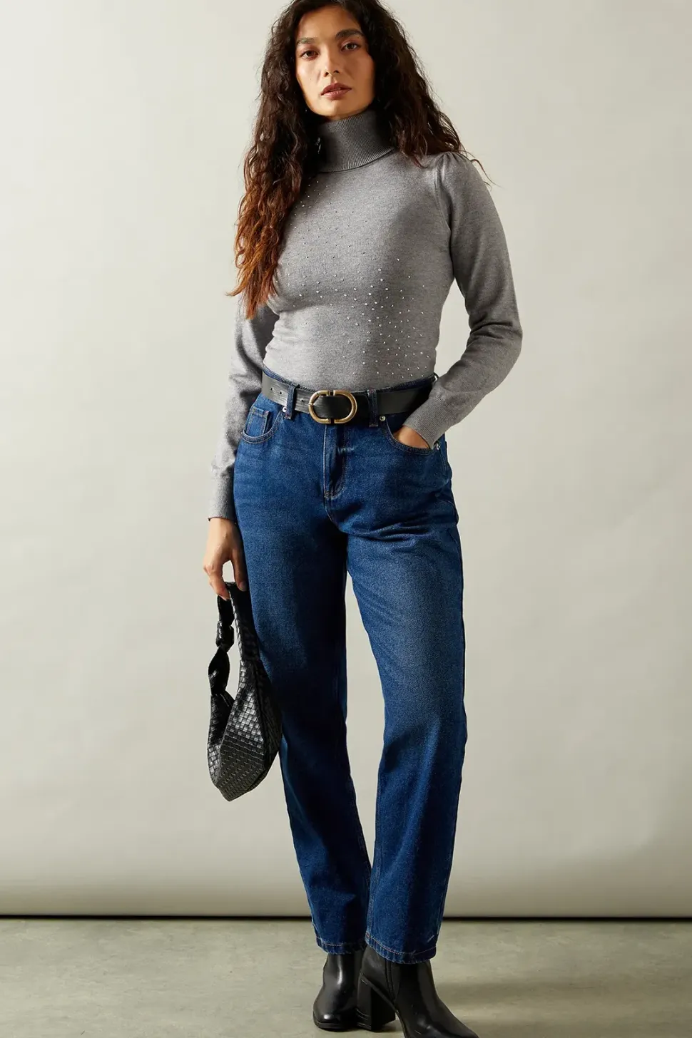Foil Embellished Roll Neck Jumper