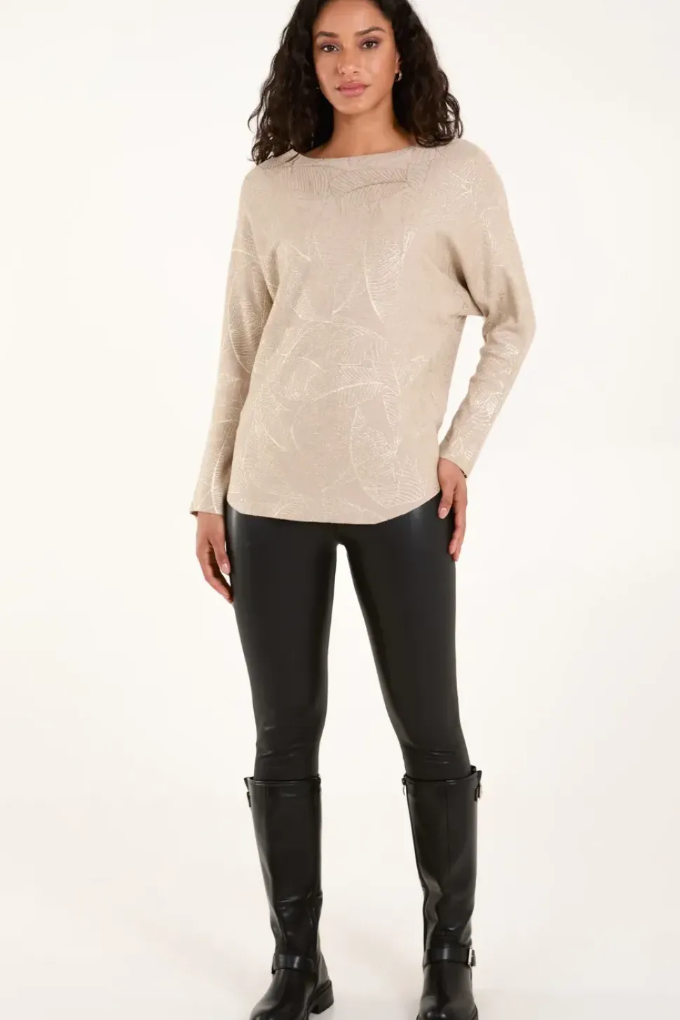 Foil Leaf Print Round Neck Jumper