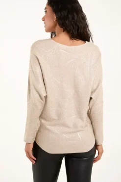 Foil Leaf Print Round Neck Jumper