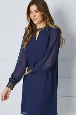 Foil Neck Shift Dress