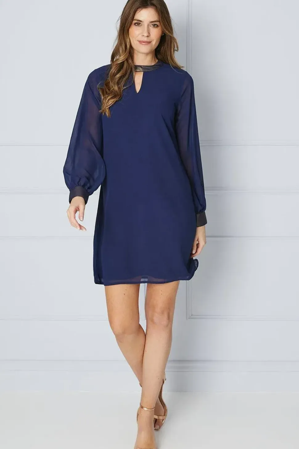Foil Neck Shift Dress