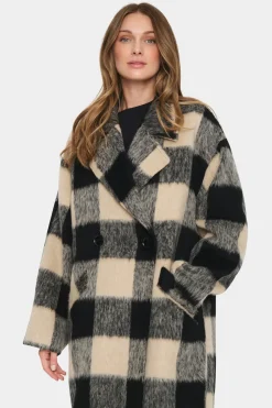 Francesca Double Breasted Printed Coat-Checked