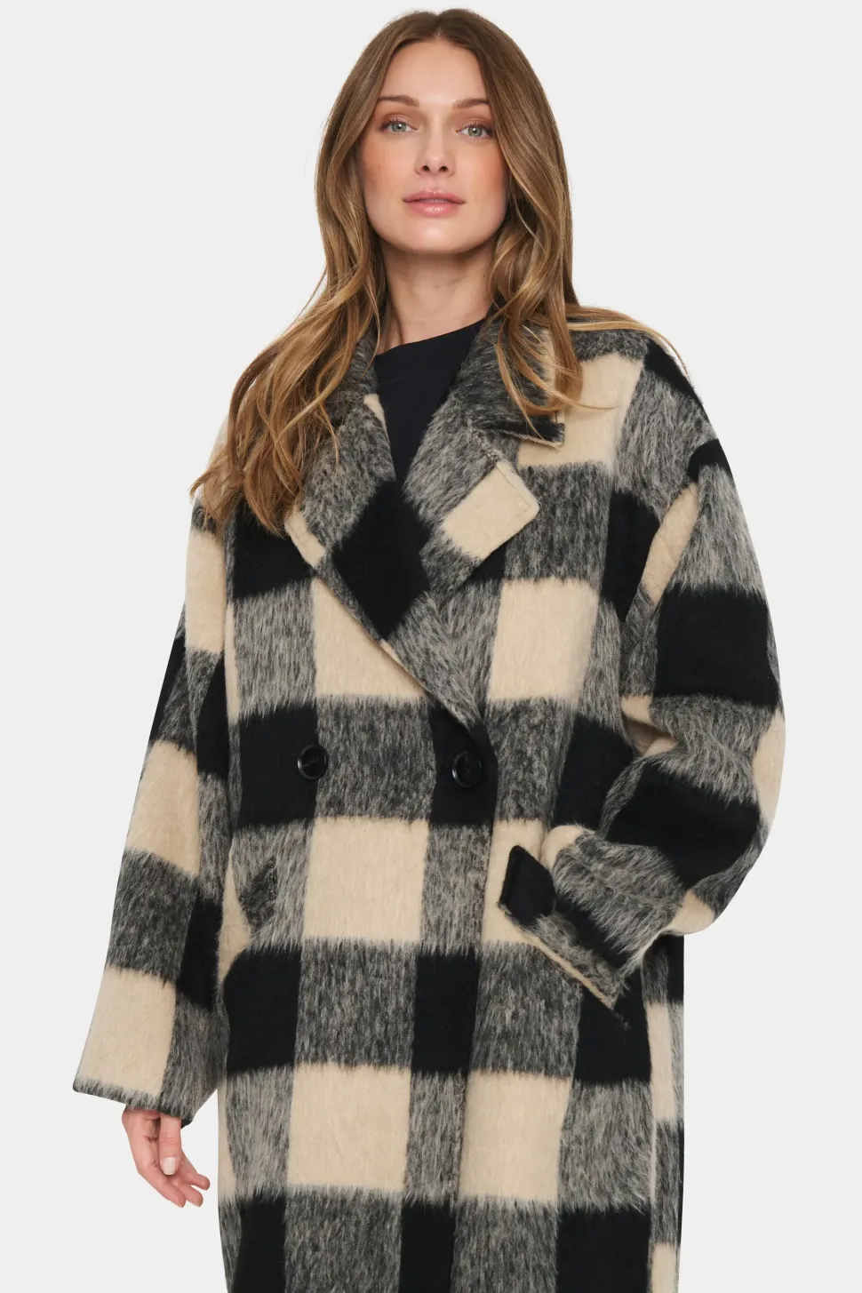 Francesca Double Breasted Printed Coat-Checked