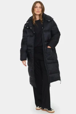 Frances Hooded Knee Length Puffer Coat-Plain