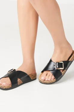 Frankie Cross Strap Buckle Detail Footbed Sandals