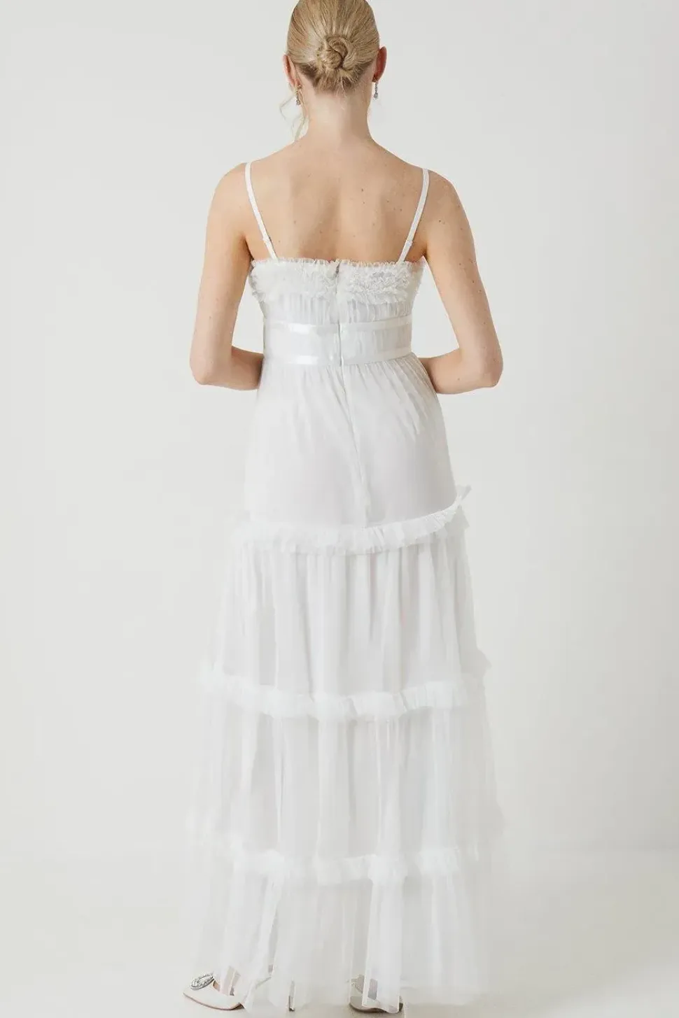 Frill And Ribbon Detail Tiered Bridesmaid Dress