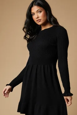 Frill Detail Crew Neck Knitted Mini Dress