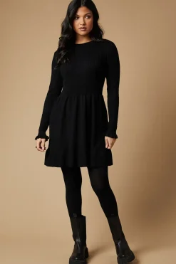 Frill Detail Crew Neck Knitted Mini Dress