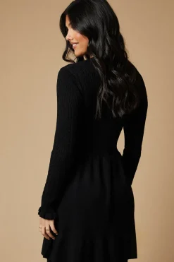 Frill Detail Crew Neck Knitted Mini Dress