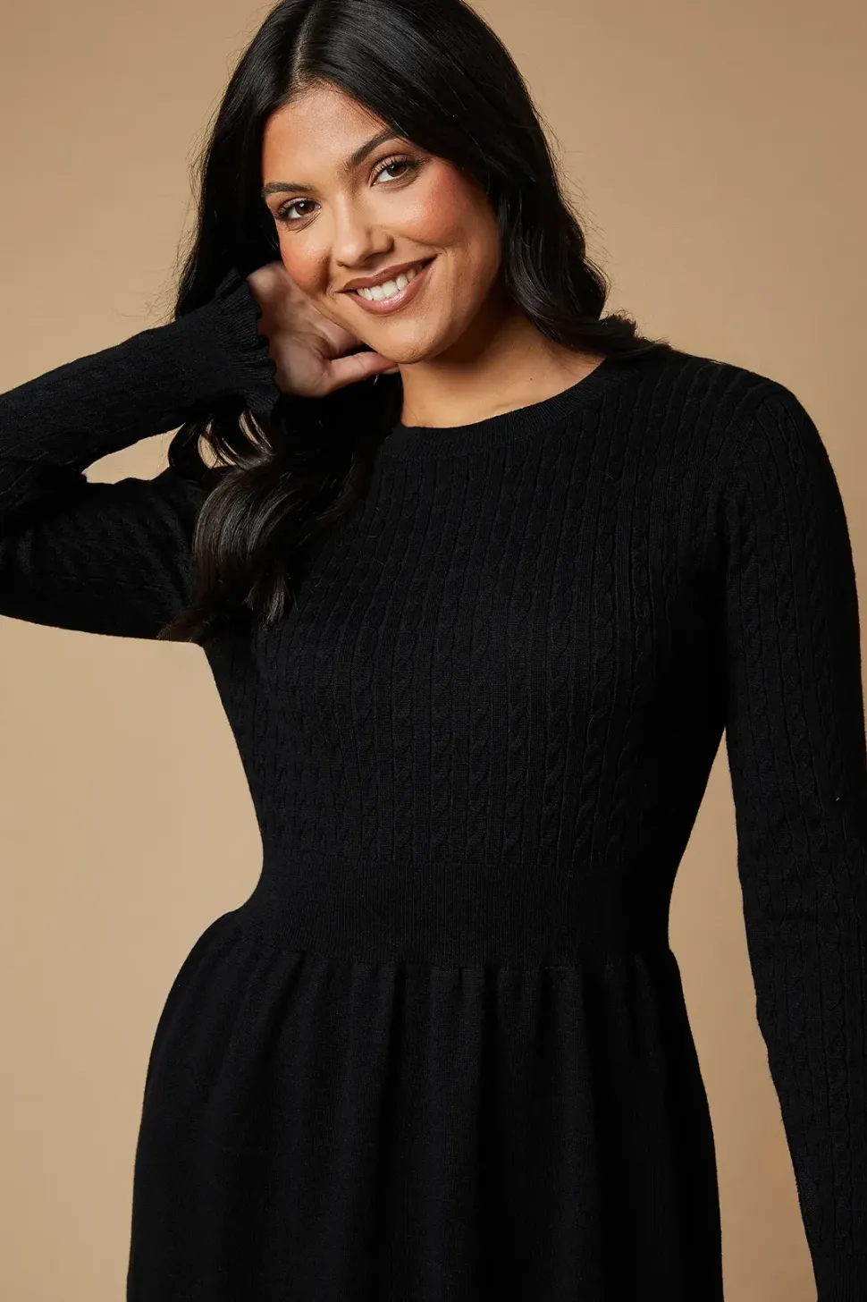 Frill Detail Crew Neck Knitted Mini Dress