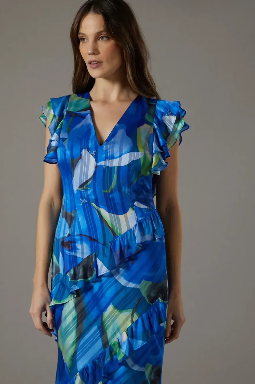Frill Detail Fitted Maxi Dress