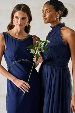 Frill Detail Mesh Halterneck Bridesmaid Dress