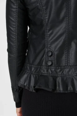 Frilled Front Faux Leather Jacket