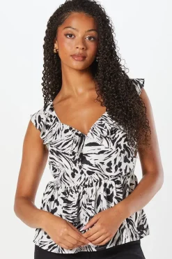 Frill Neck Wrap Peplum Top