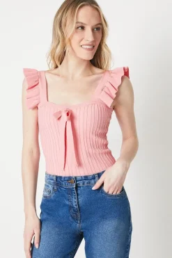 Frill Sleeve Knitted Vest With Tie Detail
