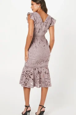 Frill Sleeve Lace Flute Hem Dress