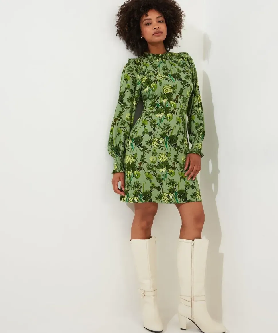 Frilly Floral High Neck Dress