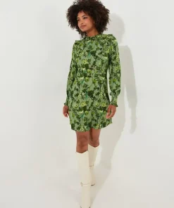 Frilly Floral High Neck Dress