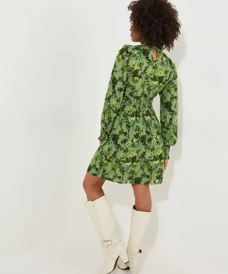 Frilly Floral High Neck Dress