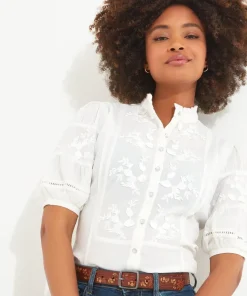 Frilly Neck Embroidered Blouse