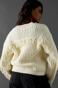 Fringed Back V Neck Jumper