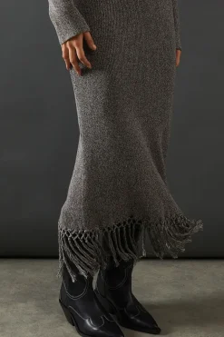 Fringed Hem Knitted Maxi Dress