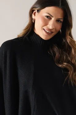 Fringe Hem High Neck Poncho