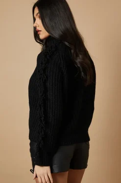 Fringe Sleeve Roll Neck Cropped Jumper