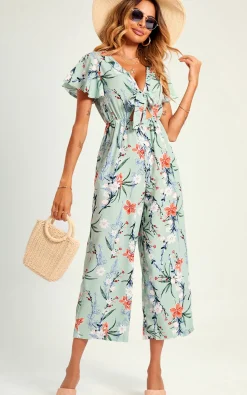 Frola Print Angel Sleeve Culotte Jumpsuit In Blue