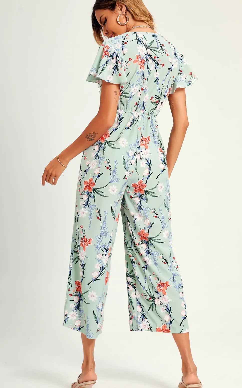 Frola Print Angel Sleeve Culotte Jumpsuit In Blue