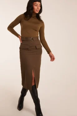 Front Split Midi Utility Skirt