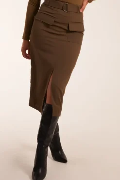 Front Split Midi Utility Skirt
