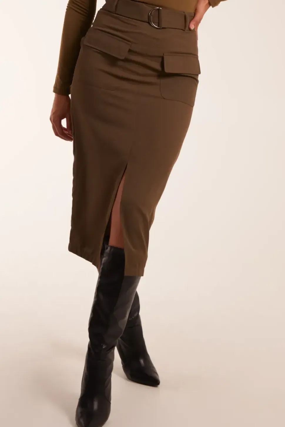 Front Split Midi Utility Skirt