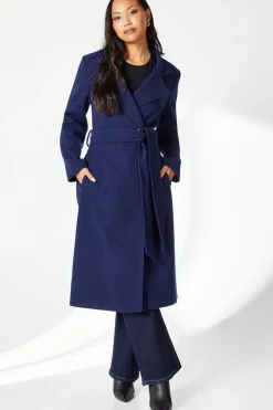 Funnel Neck Belted Wrap Coat