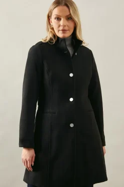 Funnel Neck Faux Wool Coat