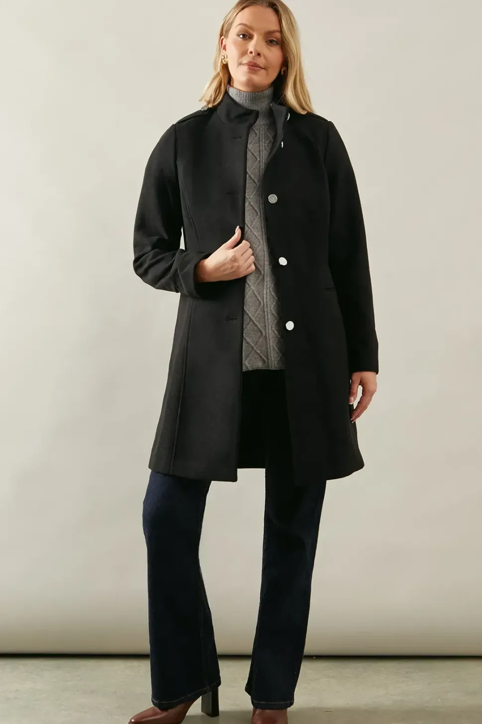 Funnel Neck Faux Wool Coat