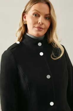 Funnel Neck Faux Wool Coat