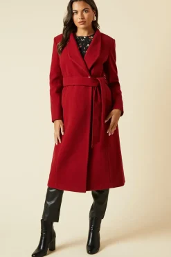 Funnel Neck Midi Belted Coat