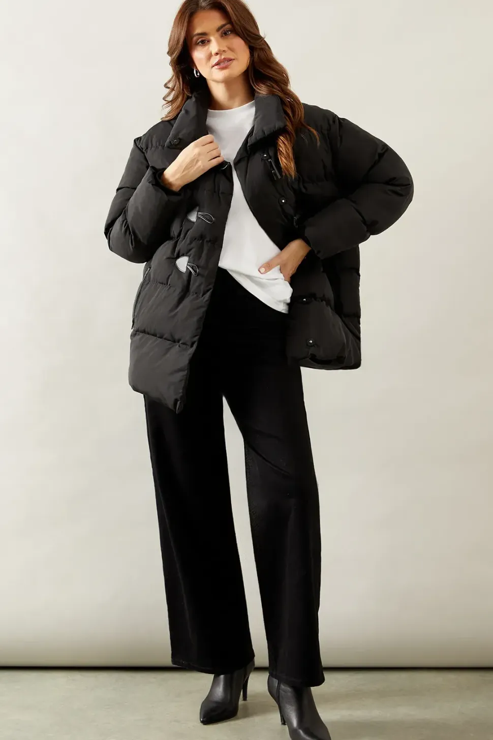 Funnel Neck Tie Detail Padded Coat