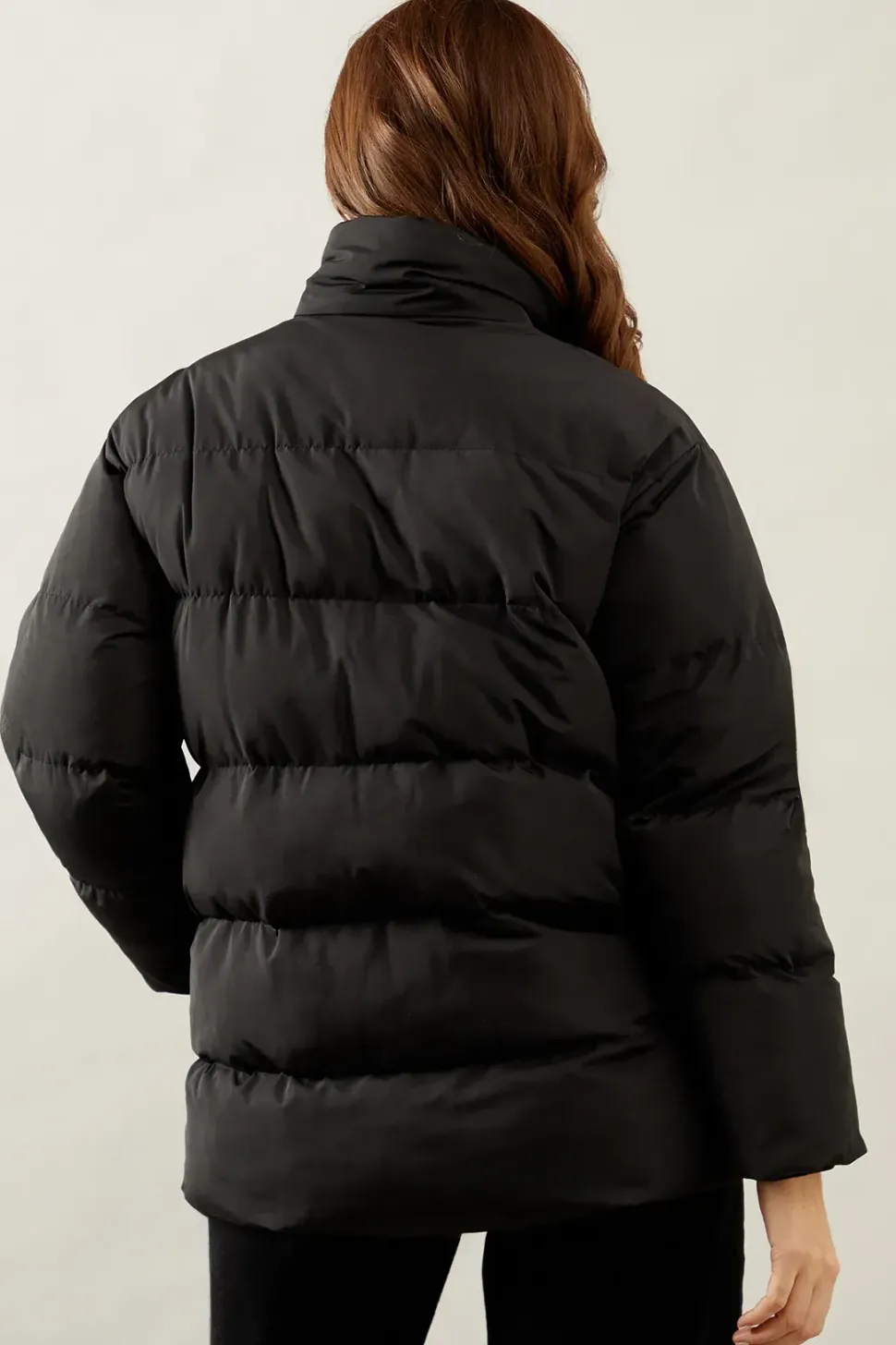 Funnel Neck Tie Detail Padded Coat