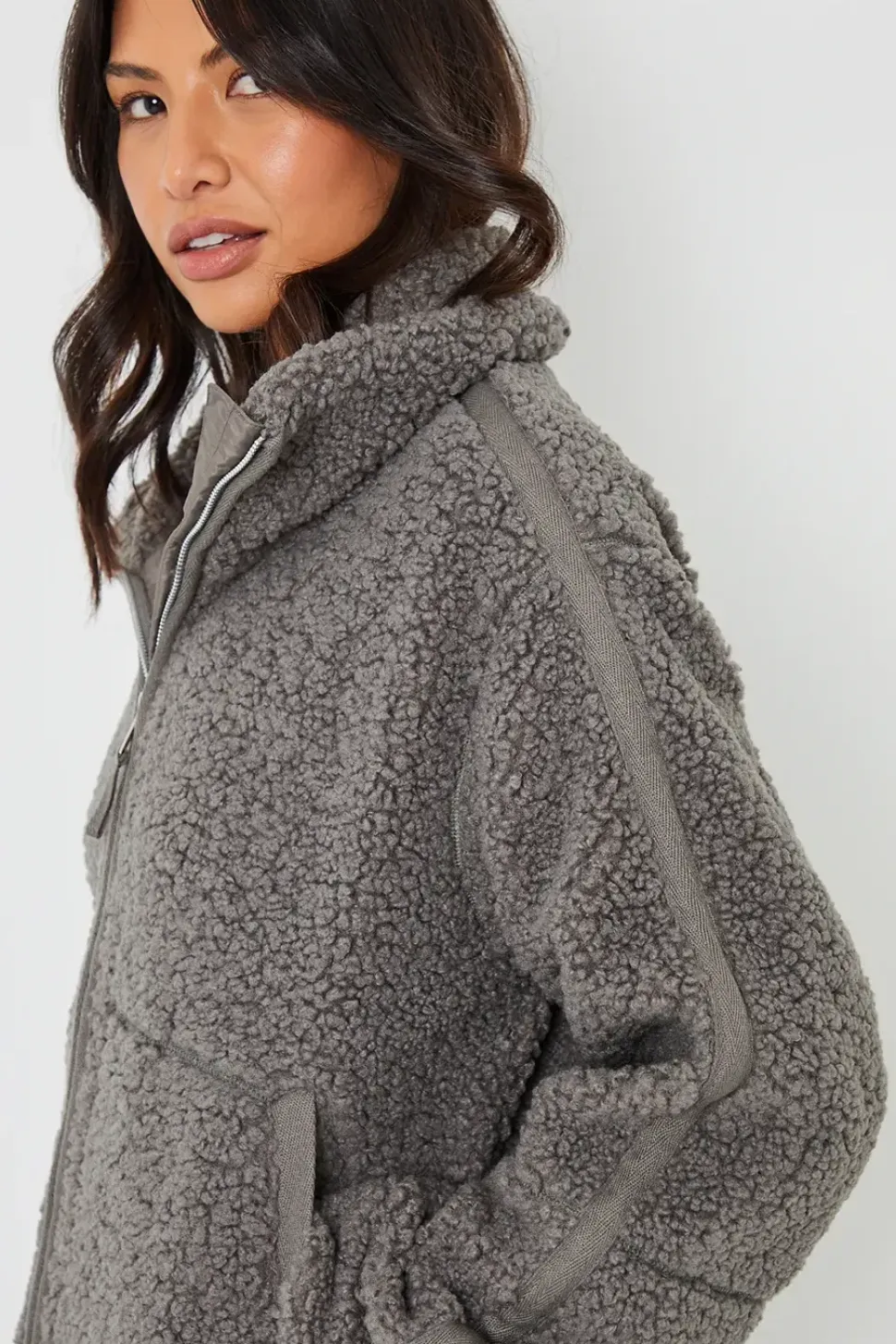 Funnel Neck Zip-Up Borg Fleece