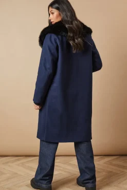 Fur Collar Button Through Coat