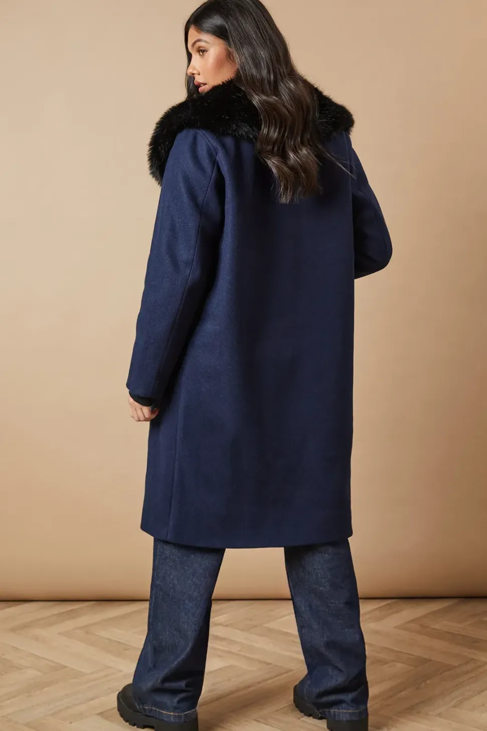 Fur Collar Button Through Coat
