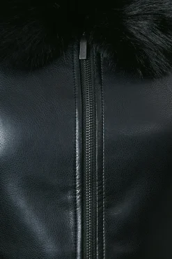 Fur Collar Faux Leather Bomber