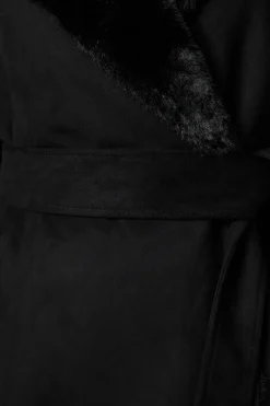 Fur Lined Belted Suedette Coat