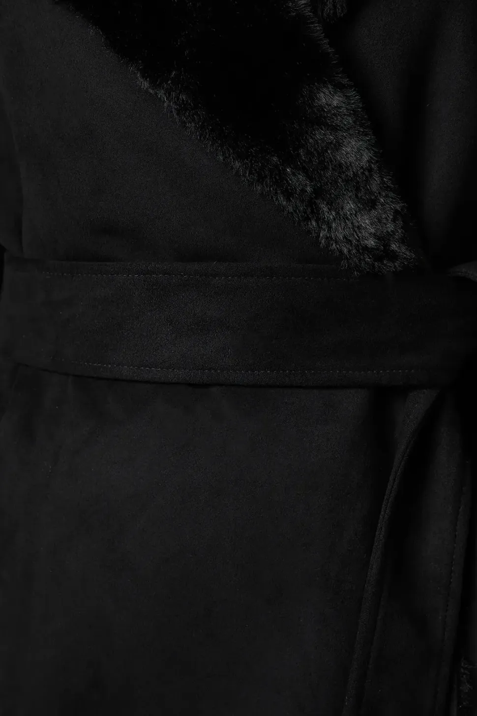 Fur Lined Belted Suedette Coat